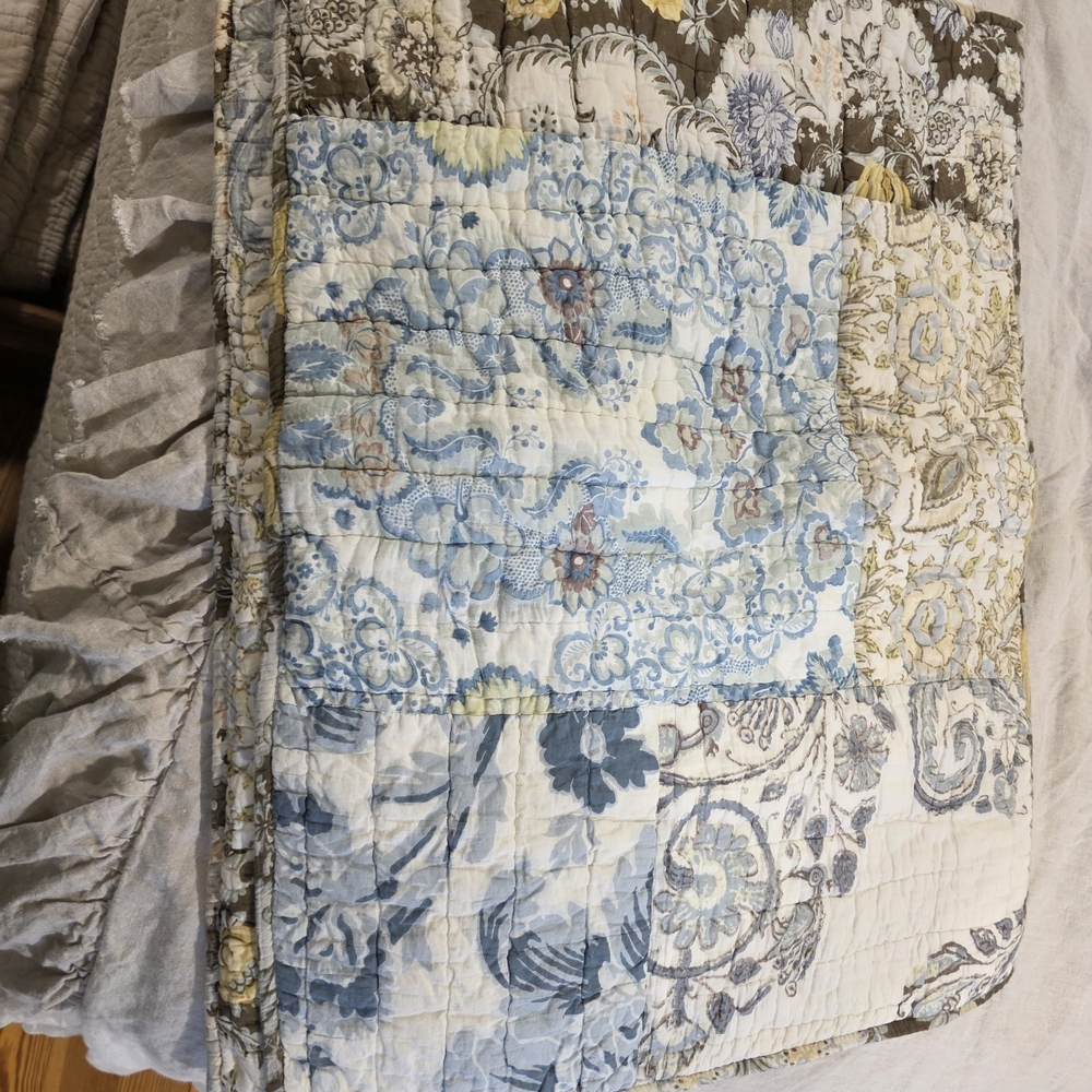 Pottery Barn Blue and Cream Patchwork Shams - Floral Paisley Design